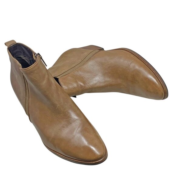 Aquatalia‎ Fay Taupe Brown Leather Zip Ankle Boots Made in Italy - Picture 1 of 11